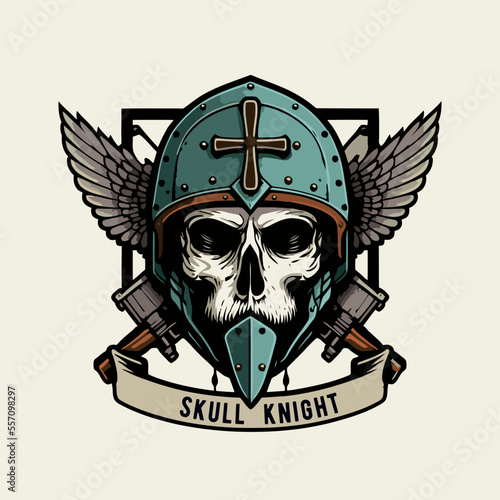 knight templar crusaders skull head logo mascot vector illustration