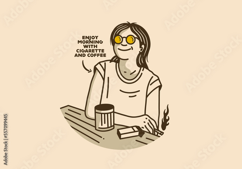 Illustration drawing of a woman holding cigarette