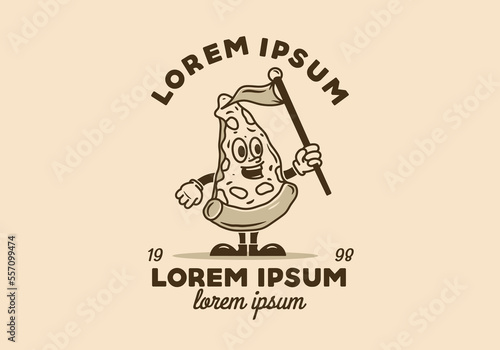 Illustration design of a pizza slice with hands and feet