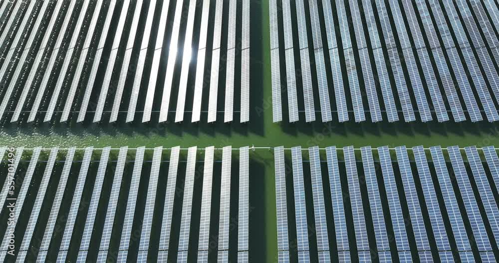 Aerial view of solar power plant on lake Aerial view of solar power plant on lake