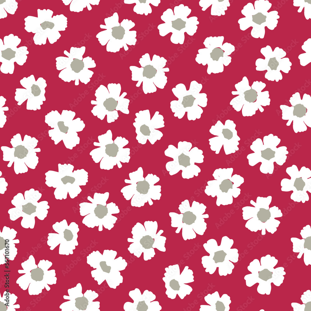Seamless pattern with hand drawn meadow flowers in Ditzy style. Stylish illustrations on color 2023 magenta for surface design and other design projects Seamless pattern with hand drawn meadow flowers in Ditzy style. Stylish illustrations on color 2023 magenta for surface design and other design projects