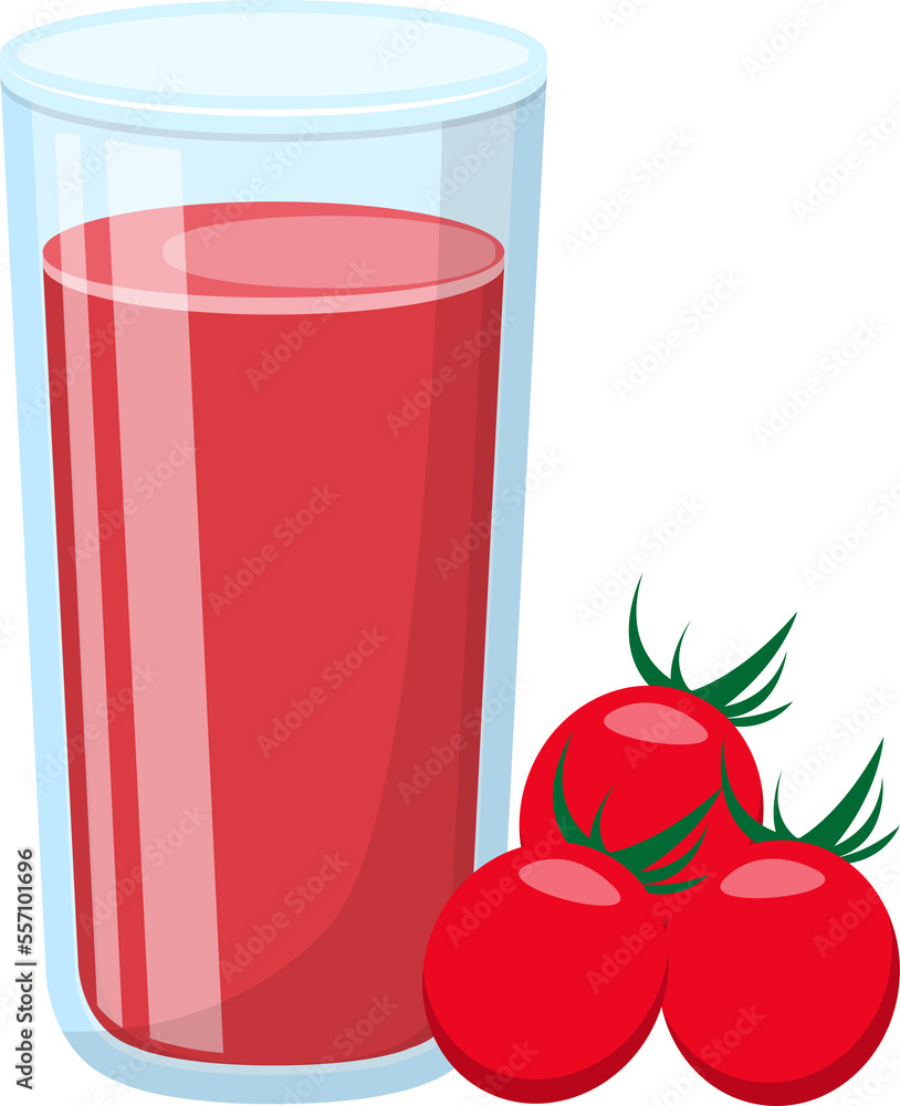Cartoon comic vector of tomato juice with glass cup Stock Illustration