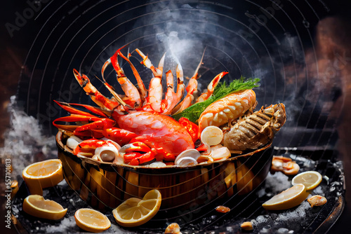 Boiled Seafood on ice - King Crab food
