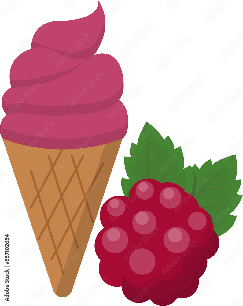 Cartoon comic vector with raspberry ice cream and cone