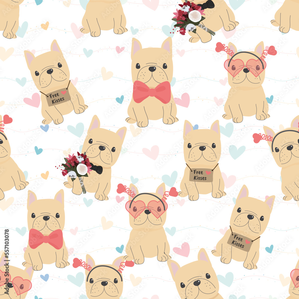cute french bulldog dog in valentines day costume seamless pattern cute french bulldog dog in valentines day costume seamless pattern