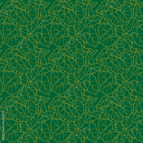 tropical leaves wallpaper, luxury nature golden leaves seamless pattern. hand drawn taro leaves outline design for fabric, print, decoration