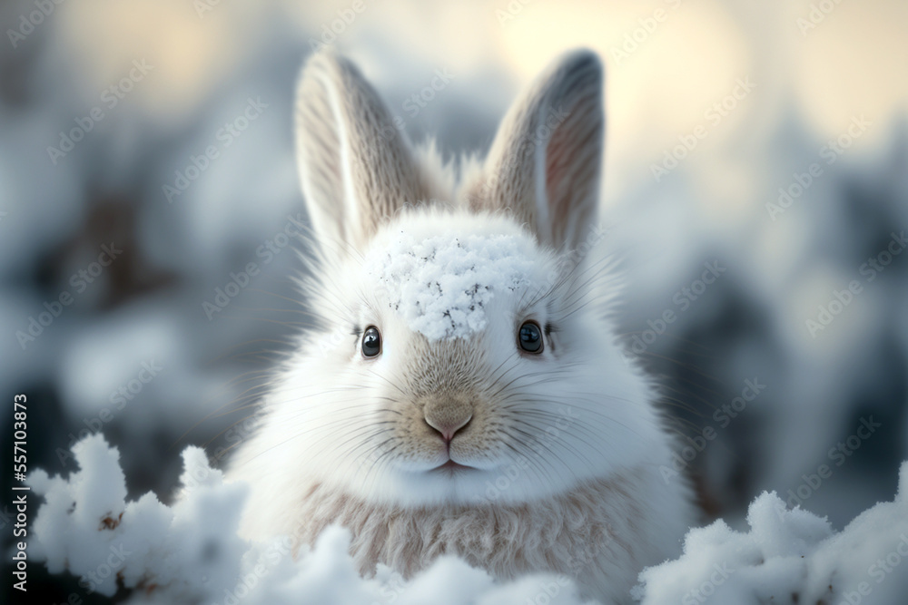 snow bunny in the field with snow generative AI snow bunny in the field with snow generative AI
