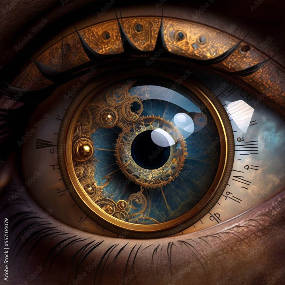 macro of an eye with time clock inside generative AI