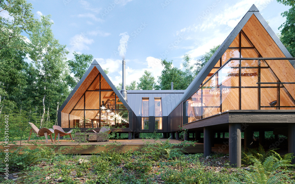 Fototapeta premium family house exterior in forest