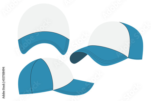 Blue and white cap vector illustration. Cap Mock up Stock Illustrations. Free vector caps set. Hat Mock up Vector Art