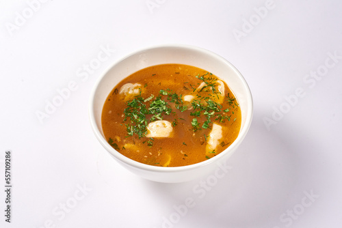 soup with dumplings. on a white background
