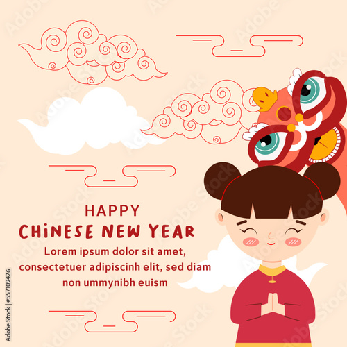 Chinese new year card flat illustration