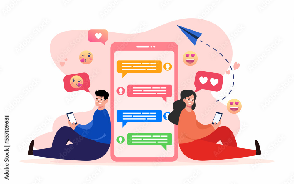 Boyfriend and girlfriend sending love messages using social networks online dating app. Boyfriend and girlfriend sending love messages using social networks online dating app.