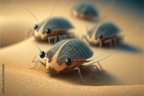 Sand fleas, beach fleas, sand hippers or beach hoppers. Small crustaceans that live on the beaches. Generative AI. photo