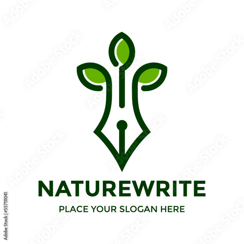Nature write vector logo template. This design use pen symbol. Suitable for environment, publisher or business.