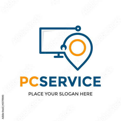 Pc service vector logo template. Suitable for repair of pc or computer.