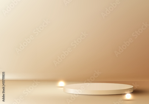 3D realistic elegant gold cylinder podium decoration lighting ball on golden background luxury minimal style