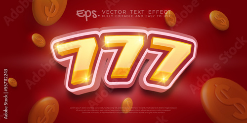 Creative 3d text number 777 editable style effect template