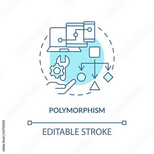 Polymorphism turquoise concept icon. Object-oriented programming principle abstract idea thin line illustration. Isolated outline drawing. Editable stroke. Arial, Myriad Pro-Bold fonts used