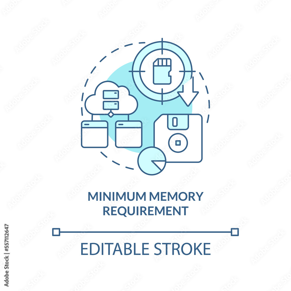 Minimum memory requirement turquoise concept icon. Procedural programming advantage abstract idea thin line illustration. Isolated outline drawing. Editable stroke. Arial, Myriad Pro-Bold fonts used