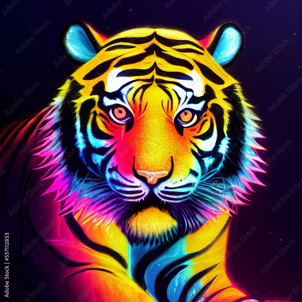 cute animal little pretty colorful tiger portrait from a splash of watercolor illustration