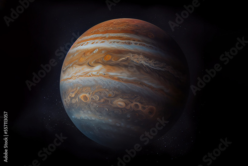 planet Jupiter on a black background. Generative Ai