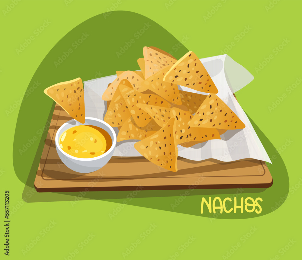Illustration of Mexican food nachos on a tray with a napkin and cheese ...