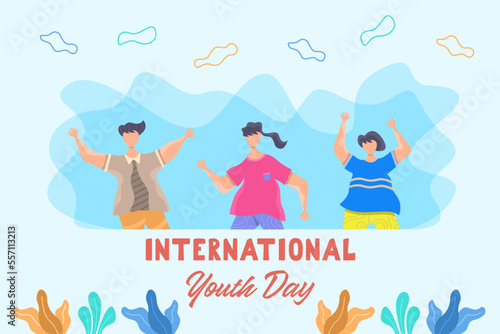 International youth day flat illustration, Happy youth day with people jumping, a friendly team, cooperation, and friendship © Anasvectorpng