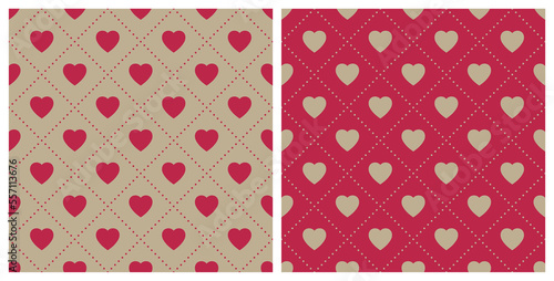 Trend color of the year 2023 Viva Magenta. Seamless heart shape pattern background. Design texture elements for fabric, tile, banner, card, cover, poster, backdrop, wall. Vector illustration.