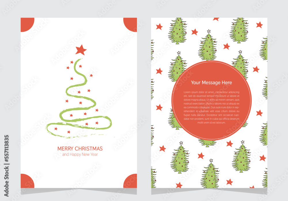 Set of greeting card template front and back sides. Christmas greeting card. Perfect for a gift card. Vector illustration.