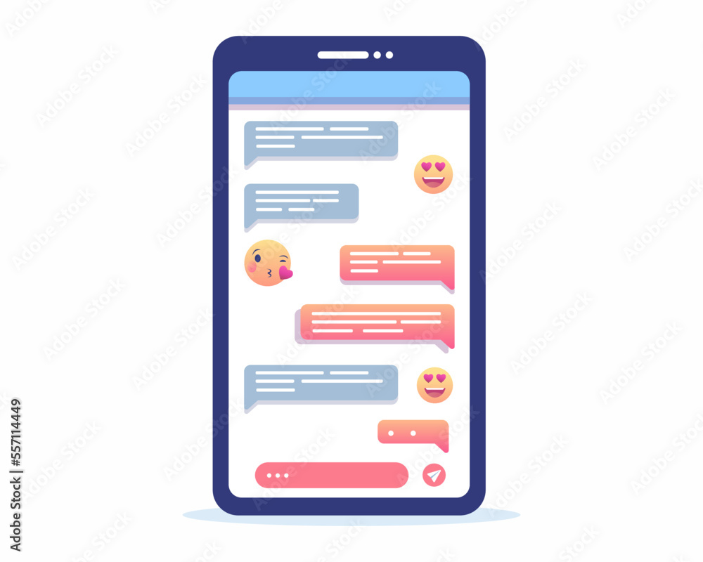 Online chat messages on mobile phone. Man and woman chatting on smartphone with text messages.