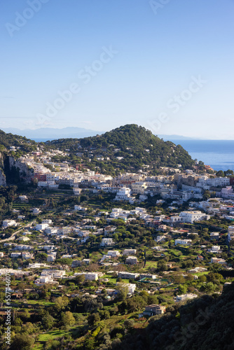 Touristic Town on Capri Island in Bay of Naples, Italy. Sunny Blue Sky. © edb3_16