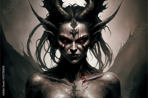 Succubus, a supernatural demon. Evil and seductive female devil. Generative AI.
 photo