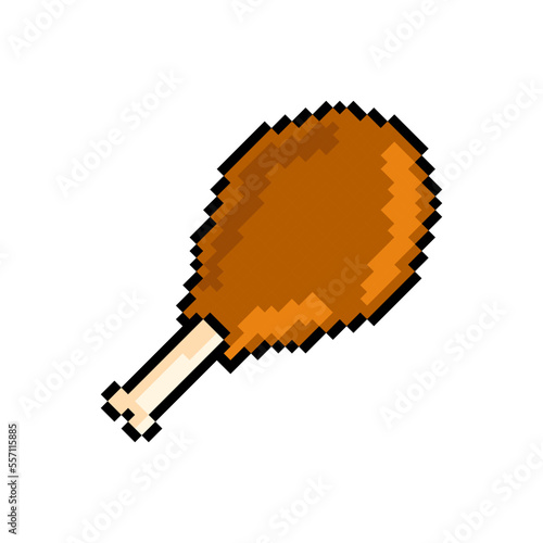 Pixel chicken leg icon, 8Bit chicken leg. Pixel Art Vector Illustration isolated on white background.