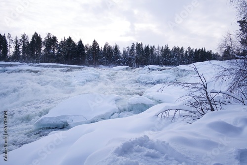 waterfall Storforsen in the winter, Sweden