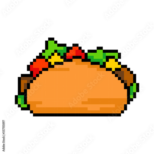 Pixel taco icon, 8Bit taco. Pixel Art Vector Illustration isolated on white background.