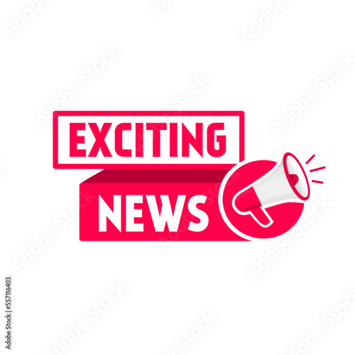 Megaphone with exciting news banner template. Flat vector icon design.