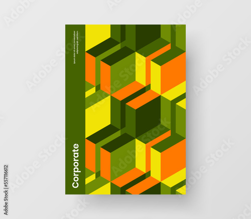 Unique brochure design vector template. Minimalistic mosaic shapes company identity concept.