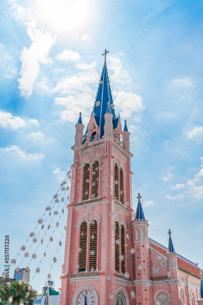 Ho Chi Minh City, Vietnam - December 23, 2022: Beautiful morning at Tan Dinh parish church or Church of the Sacred Heart of Jesus is a church located in Ho Chi Minh City. Selective focus