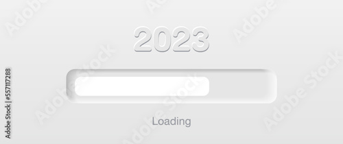 Neumorphic Button, loading bar 2023. Continuous 3D realistic virtual style in white tone, player button set, technology and online streaming buttons, technology illustration, sign and symbol.
