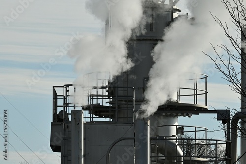 A view of smoke from a factory chimney.