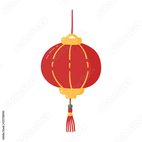 Chinese New Year round hanging lantern. CNY celebrations element in flat style. Png on transparent background, vector illustration