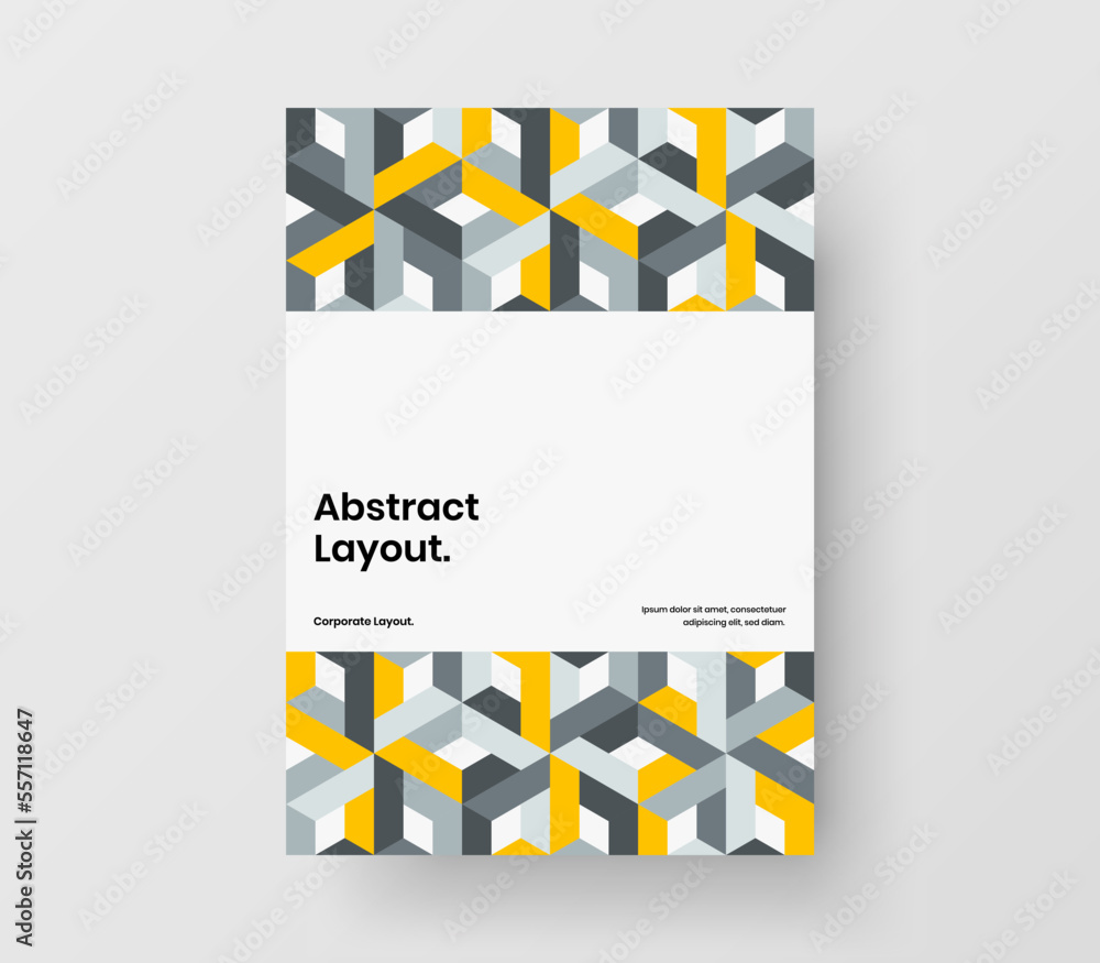 Simple book cover A4 vector design template. Multicolored mosaic hexagons presentation concept.