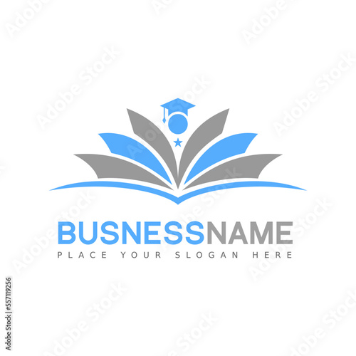 Education student logo. Learning vector with student hat or toga symbol and people. This Graphic is suitable for education, learning, book, teacher, collage, school, university, children and parent.