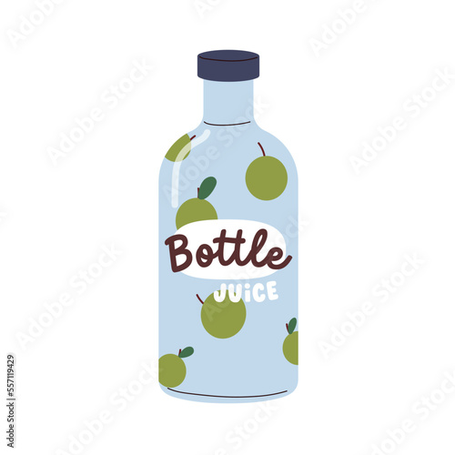 Cold drink, apple juice, fruit summer lemonade. Glass bottle design for organ...