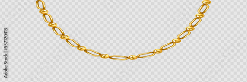 Set of realistic vector golden chains. Vector illustration of gold links isolated on white background