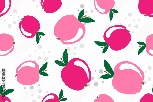 Pink girlish Apple seamless pattern. Cartoon kids Vector illustration.