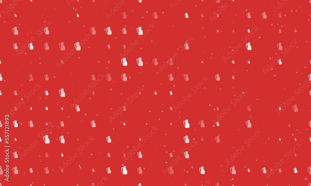 Seamless background pattern of evenly spaced white travel backpack symbols of different sizes and opacity. Vector illustration on red background with stars Seamless background pattern of evenly spaced white travel backpack symbols of different sizes and opacity. Vector illustration on red background with stars