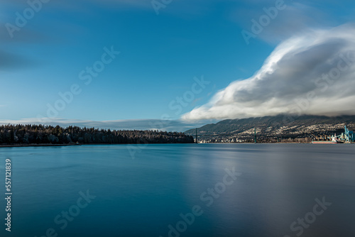 View of North Vancouver and Lions Gate Bridge from Stanley Park