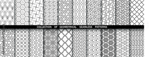 Geometric set of seamless gray and white patterns. Simpless vector graphics.